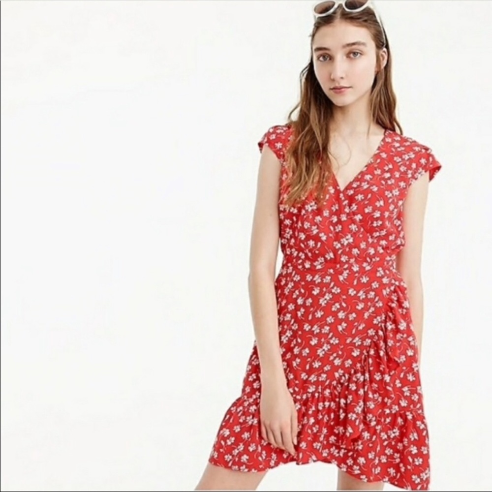 J. CREW FACTORY | Red Floral Faux Wrap Dress 2